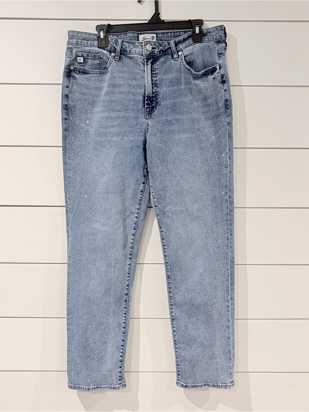 Seven7 Rhinestone Slim Straight Jeans Y2K Glam Bling Size 14 Sparkle Mobwife